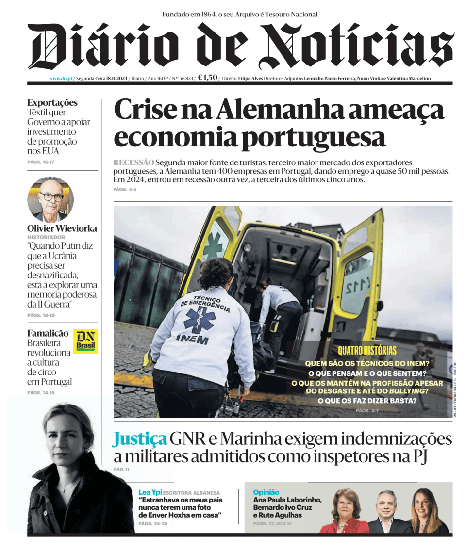 Prima-pagina-Diario de Noticias-edizione-di-oggi-20241118